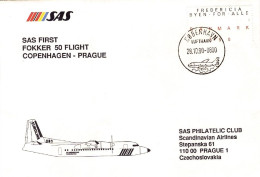 1990-Danimarca I^volo SAS Copenhagen-Praga,al Verso Bollo D'arrivo - Aéreo