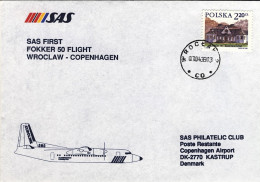 1998-Poland Polska Polonia I^volo SAS Wroclaw-Copenhagen,al Verso Bollo D'arrivo - Flugzeuge