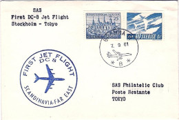 1961-Svezia I^volo DC-8 SAS Stoccolma-Tokyo,al Verso Bollo D'arrivo - Cartas & Documentos