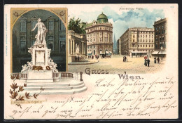 Lithographie Wien I, Albrechtsplatz, Albrechtsplatz Und Mozartdenkmal  - Altri & Non Classificati