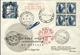 1956-U.S.A. Cat.Pellegrini N.680 Euro80, 8^ Giro Aereo Internaz. Sicilia+vignett - 2c. 1941-1960 Covers