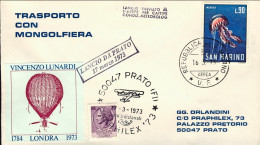 San Marino-1974 Trasportato Con Mongolfiera Lancio Da Prato Lancio Rinviato Al 1 - Luchtpost