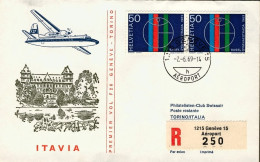 1969-Svizzera Raccomandata Illustrata I^volo Itavia Ginevra Torino Del 2 Giugno - Storia Postale