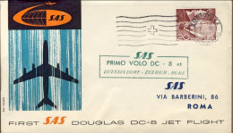 1961-Svizzera I^volo SAS DC 8 Zurigo Roma Del 7 Settembre - Primeros Vuelos