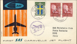 1959-Svezia Bollo Violetto SAS I^volo Caravelle Stoccolma-Roma Del 17 Luglio - Covers & Documents