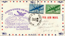 1947-U.S.A. Bollo Violaceo FAM 14 Et 18 Around The World New York To San Francis - Other & Unclassified