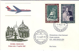 Vaticano-1967 I^volo Swissair Roma Basilea - Airmail
