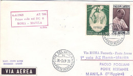 Vaticano-1969 Alitalia I^volo DC 8 Roma Manila Del 4 Aprile - Poste Aérienne