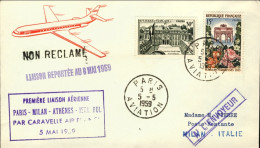 1959-France Francia Bollo Viola I^volo Air France Caravelle Parigi-Milano Del 5  - 1921-1960: Moderne