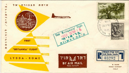 1959-Israele Raccomandata I^volo Britannia Lydda Roma Del 18 Ottobre - Luftpost