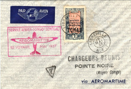 1937-Ciad Bollo Rosso "Service Aerien Congo-Senegal Aeromaritime 1 Voyage May193 - Andere & Zonder Classificatie