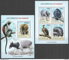 Ic09 2014 Ivory Coast African Fauna Endangered Species Animals #1619-2+Bl211 Mnh - Autres & Non Classés