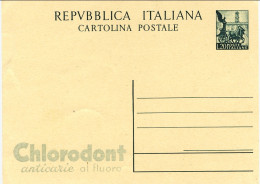 1951-cat.Filagrano Euro 150, Cartolina Postale Nuova L.20 Quadriga Con Tassello  - Postwaardestukken