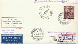 Vaticano-1968 I^volo AZ-342 Per Caravelle Roma-Marsiglia Del 1 Luglio - Luftpost