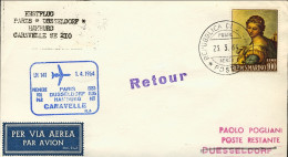 San Marino-1964 I^volo Caravelle LH 141 Parigi Dusseldorf Amburgo Del 1 Aprile - Poste Aérienne