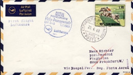 San Marino-1968 I^volo Lufthansa LH 349 Napoli Francoforte Del 1 Luglio, Raro Il - Poste Aérienne