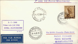 Vaticano-1968 I^volo AZ-296 Roma-Manchester Del 1 Luglio - Poste Aérienne