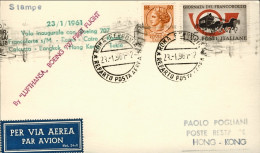 1961-cartoncino Lufthansa I^volo Boeing 707 Roma-Hong Kong Del 23 Gennaio - Storia Postale