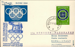 1960-Belgique Belgium Belgio Cartolina Volo Olimpico Monaco Roma Del 25 Agosto - Brieven En Documenten