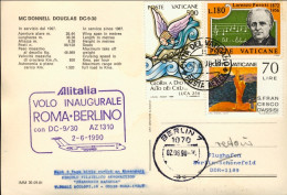 Vaticano-1990 Cartolina Illustrata Aereo Douglas DC 9 Bollo I^volo Alitalia Roma - Luchtpost