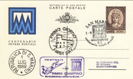 San Marino-1982 Cartolina Postale L.300 Annullo Fdc+bollo Centenario Interi Post - Luchtpost