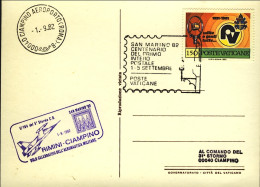 Vaticano-1982 Cartolina Illustrata Con Bollo Violetto Volo Celebrativo Aeronauti - Airmail