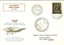 Vaticano-1974 Agno Giornata Dell'aerofilatelia Volo Speciale Milano Lugano Del 2 - Posta Aerea