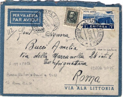 1932-Eritrea Busta Per Via Aerea Affrancata 50c. 3 Emanuele III+posta Aerea L.1  - Erythrée