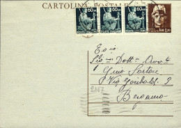 1946-intero Postale L.1,20 Turrita Con Stemma Sabaudo Affrancatura Aggiunta Stri - Interi Postali