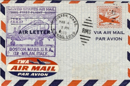 1950-U.S.A. I^volo TWA Boston-Milano Del 4 Marzo Cachet Violetto Dispaccio Dall' - Altri & Non Classificati