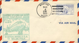 1950-U.S.A. I^volo TWA Boston-Milano Del 4 Marzo Cachet Verde - Autres & Non Classés