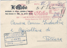 1958-cartolina Con Intestazione Pubblicitaria Il Globo Quotidiano Di Roma Con An - Franking Machines (EMA)