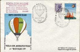 1979-volo Con Mongolfiera "Sassone Blu" Riccione San Marino Per Riccione '79 Pos - Airmail