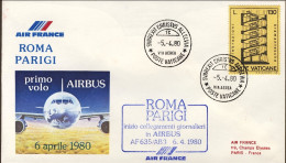 Vaticano-1980 I^volo Airbus Roma Parigi Della Air France - Poste Aérienne