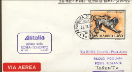 San Marino-1972 I^volo AZ 654 Alitalia Roma Toronto Del 2 Novembre - Poste Aérienne