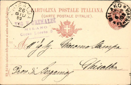 1899-cartolina Postale 10c.Umberto I Con Annullo Ottagonale In Arrivo Di Ghisalb - Stamped Stationery