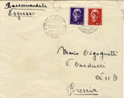 1945-busta Raccomandata Espresso Affr. L.2+L.10 Imperiale S.f.emiss. Roma (in Pe - Marcophilia