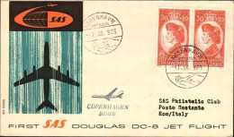 1960-Danimarca I^volo SAS DC8 Copenhagen Roma Del 4 Novembre - Luchtpostzegels