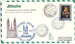 Vaticano-1971 Alitalia I Collegamento Diretto Napoli Zurigo Del 1 Aprile - Luchtpost
