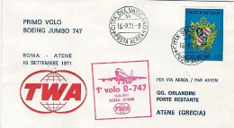 Vaticano-1971  Della TWA I^volo Boeing 747 Roma-Atene - Airmail