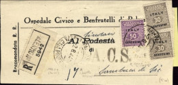 1944-Sicilia AMG OT Piego Municipale Raccomandato Affrancato Con Due 30c.+50c. P - Ocu. Anglo-Americana: Sicilia