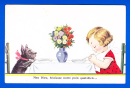 Illust-527P62 Fillette Et Chien à Table ""mon Dieu Bénissez Notre Pain Quotidien"", BE - 1900-1949