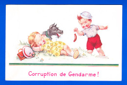 Illust-528P62 Fillette Allongée Dans L'herbe, Chien, Enfant Avec Saucisse ""corruption De Gendarme"", BE - 1900-1949