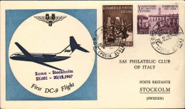 1967-cartolina SAS DC-9 Jet I^volo Roma Stoccolma Affrancata L.20 Giuramento Di  - Luftpost