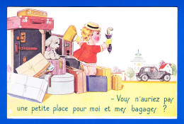 Illust-530P62 Fillette Et Chien, Un Tas De Bagages, ""taxi Vous N'auriez Pas Une Petite Place Pour Moi Et Mes Bagages?"" - 1900-1949