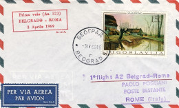 1969-Jugoslavia Con Bollo Rosso "I^volo AZ 523 Belgrado Roma Del 3 Aprile 69" - Storia Postale