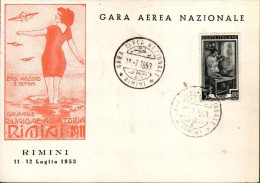 1953-"Gara Aerea Nazionale Rimini"affrancata L.5 Italia Al Lavoro Con Annullo De - Manifestazioni