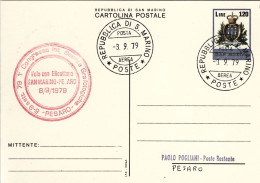 San Marino-1979 Intero Postale L.120 Con Bollo 1 Congresso Internazionale Di Sci - Luchtpost