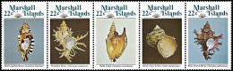 Marshall Islands 1985, Marine Life Snails - Strip Of 5 V. MNH - Marine Life