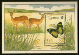 Gambia 1989 Butterflies Moth Insect Deer Wildlife Animals Sc 844 M/s MNH # 92 - Papillons